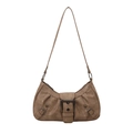 Retro braune Schultertasche mit großer Schnalle und Vintage-Look für den Alltag - Khaki