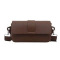 Brown rectangular faux leather crossbody bag with wide shoulder strap and flap closure - Brown