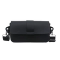 Black rectangular crossbody bag with wide fabric strap and silver D-ring buckle - Black
