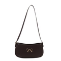 Chic dark brown underarm bag with golden bow emblem in a sleek half-moon design - Brown