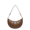 Brown leather crescent underarm bag with quilted pleats and golden metal hardware - Brown