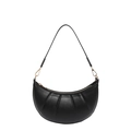 Minimalist black crescent dumpling bag with pleated design and gold metal accents - Black