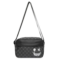 Fashionable dark gray messenger bag with graffiti smiley face and wide adjustable strap - Blue