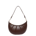 Deep brown crescent dumpling bag in premium leather finish with pleated front detail - Brown