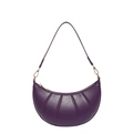 Chic purple half-moon underarm bag with pleated design and golden metal buckle details - Purple