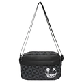 Fashionable crossbody square bag with geometric triangle patterns and graffiti smiley face - Black