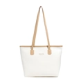 Grande borsa tote bicolore bianca e marrone con scritte dorate e design moderno - Bianco Sporco