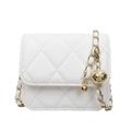 White quilted mini flap bag with gold chain strap and metal ball adjuster for women - Off White