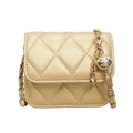 Mini quilted leather crossbody bag in champagne gold with metal ball chain strap - Gold