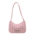 Roze geruite tweed schoudertas met zilveren strik en een stijlvol vintage ontwerp - Roze