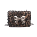 Borsa a tracolla leopardata con chiusura a fiocco argento e catena metallica - Marrone Scuro