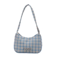 Lichtblauwe tweed schoudertas met zilveren strik en een stijlvolle halve maanvorm - Blauw