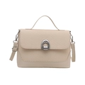 Retro beige crossbody bag with woven texture lid and silver horseshoe metal buckle - White