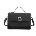 Chic black patchwork crossbody bag with diamond weave texture and silver U-lock buckle - Black