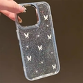 Clear iPhone case with glitter powder, 3D white butterflies and pearls for women - Electroplated Frame-Glitter Drip Glue-Silver Bead White Jade Butterfly / XR