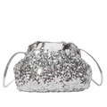 Schicke silberne Pailletten-Cloud-Bag mit Raffungen und schmalem Schultergurt für Damen - Silber