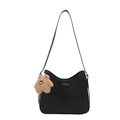 Sac à bandoulière demi-lune chic en cuir PU noir avec breloque ours en peluche - Noir Avec Pendentif Étoile