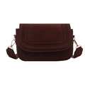 Retro dark brown suede flap crossbody bag with wide strap and gold hardware accents - Brown Suede