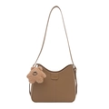 Sac hobo marron en similicuir avec patch Fashion et breloque ours en peluche étoile - Khaki Avec Pendentif Étoile