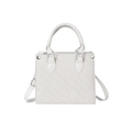 White woven texture square handbag with top handle and adjustable crossbody shoulder strap - White