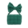Quilted green puffer bag with a large bow handle in a minimalist autumn design - Green