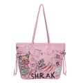 Pink cartoon graffiti tote bag with large capacity for women casual shoulder style - Pink