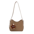 Sac seau en cuir marron avec logo FASHION et charmant pendentif en peluche doux - Khaki Avec Pendentif Pompon