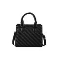 Classic black woven tote bag with square structure, top handle and silver metal rivets - Black