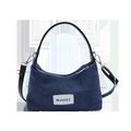 Dark blue denim dumpling bag with black leather straps and silver metal hardware - No Pendant / Denim Black