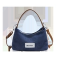 Blue denim crossbody handbag with brown leather handles and adjustable shoulder strap - No Pendant / Denim Brown