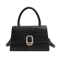 Borsa a mano nera minimalista in pelle a rilievo coccodrillo con fibbia dorata - Nero