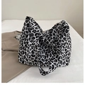 Stylish large leopard print canvas tote bag for women with black and white animal patterns - White