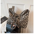 Detail shot of leopard print tote bag with durable canvas texture and reinforced strap - Khaki Without Pendant