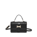 Bolso de mano negro moderno con relieve de triángulo geométrico y hebilla de metal dorado - Negro