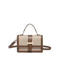 Bolso bandolera marrón y beige con relieve geométrico y hebilla de metal dorado - Marrón
