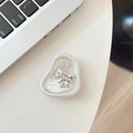 Macro detail of phone grip featuring silver bow with pink heart rhinestone and pearly texture - Irregular Ring Stand-Tin Foil Texture-No. 26
