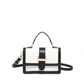 Bolso bandolera chic en blanco y negro con textura geométrica y hebilla dorada - Negro y Blanco