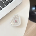 Detail of white pearl texture phone grip with silver saturn orb and pink crystal jewel - Irregular Ring Stand-Tin Foil Texture-No. 29