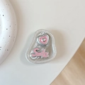 Detail of silver phone grip featuring a pink embossed heart and Smile lettering texture - Foil Texture Style 9