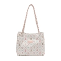 Cute cartoon animal pattern tote bag in cream textured fabric with pink straps - Without Pendant / Pink