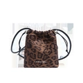 Borsa a secchiello alla moda con stampa leopardata, coulisse e perline metalliche - Marrone