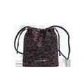 Secchiello leopardato con chiusura a coulisse e sottile tracolla nera da donna - Marrone