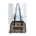 Khaki shoulder bag with black trim and long handles, featuring a front zipper pocket - No Pendant / Khaki