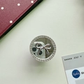 Macro detail of silver mirror phone grip with crystal rhinestones and metal bow decoration - Small Round / Silver