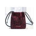 Secchiello rosso con stampa leopardata, chiusura a coulisse e logo bianco di marca - Rosso