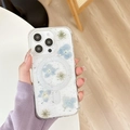 Detail of iPhone case featuring real blue dried flowers and MagSafe magnetic ring - Blue Hydrangea / iPhone 7/8/SE 2020
