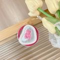 Detailed view of a 3D pink bear magnetic phone socket with a glittery silver base - Magnetic Style (Rose Red)