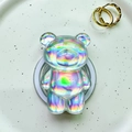 Close-up of holographic 3D bear magnetic phone grip on a white decorative tray - Magnetic Bear - Silver Laser