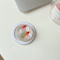 Primer plano de peces koi 3D y perla en un soporte MagSafe transparente para móvil - Magnético - Bola de Cristal Luz Azul - No.4 Perla Polvo de Oro Doble Pez