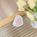 Close-up of cute pink bear magnetic phone grip on a wooden tray with flowers - Transparent Socket (Pink)